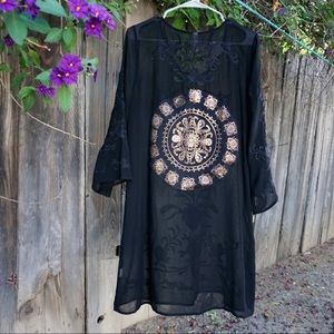 Upcycled Sheer Festival Embroidered Black Dress Mandala